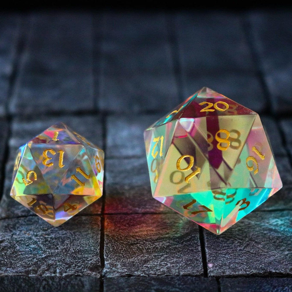 Large Dragon Egg Dichroic Glass D20 Gemstone Polyhedral Dice (ONLINE ORDER ONLY)