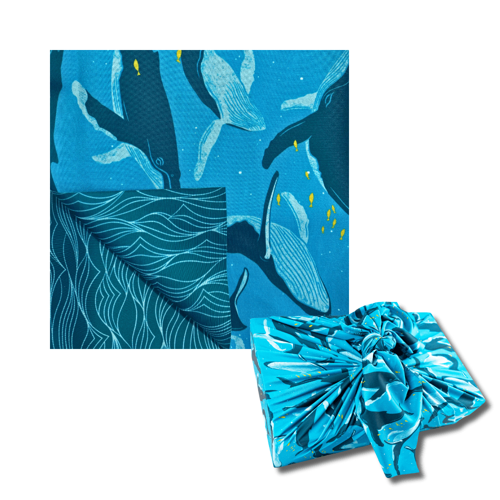 Large Reusable Cloth Furoshiki Gift Wrap | Whales & Waves (ONLINE ORDER ONLY)