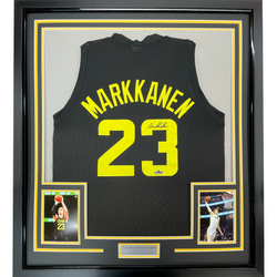 Framed Facsimile Autographed Lauri Markkanen 35x39 Utah Black Reprint Laser Auto Basketball Jersey (ONLINE ORDER ONLY)