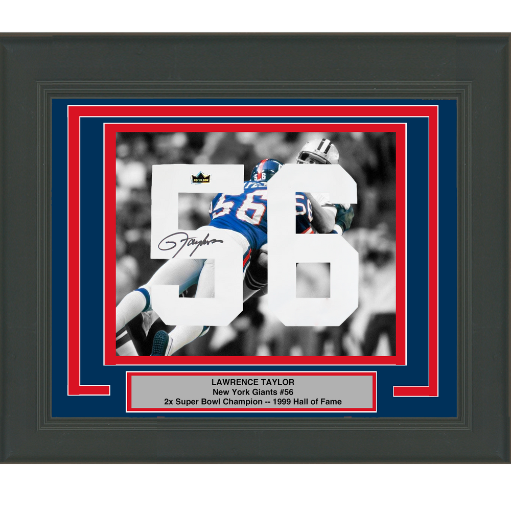 Framed Lawrence Taylor Facsimile Autographed Jersey Number 23x21 New York Giants Reprint Laser Auto Football Photo (ONLINE ORDER ONLY)