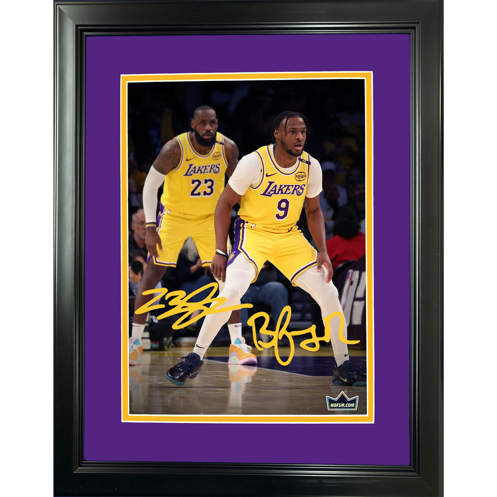 Framed LeBron James and Bronny James Jr. NBA Debut Father-Son Duo Los Angeles Lakers Dual Facsimile Laser Engraved Signature Auto 11"x14" Basketball Photo HOFSM Holo (ONLINE ORDER ONLY)
