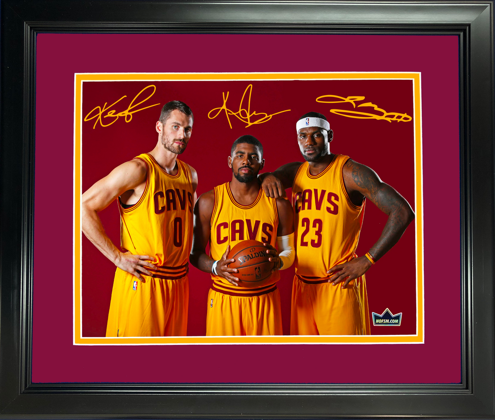 Framed LeBron James, Kyrie Irving & Kevin Love Big 3 Facsimile Laser Engraved Signature Auto 11"x14" Basketball Photo HOFSM Holo (ONLINE ORDER ONLY)