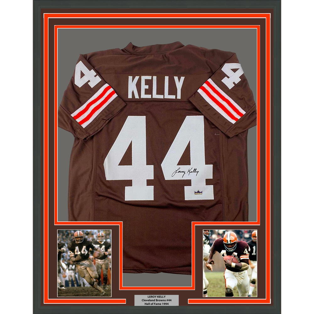 Framed Facsimile Autographed Leroy Kelly 35x39 Cleveland Brown Reprint Laser Auto Football Jersey (ONLINE ORDER ONLY)