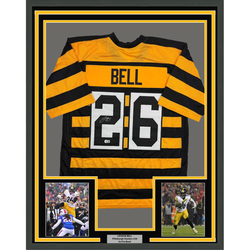Framed Autographed/Signed Le'Veon LeVeon Bell 35x39 Pittsburgh Bumble Bee Jersey JSA COA