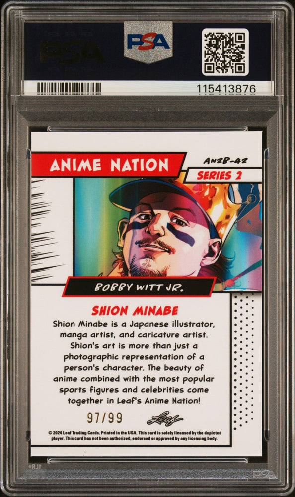 Graded 2025 Leaf Web Exclusives Bobby Witt Jr #42 Anime Nation Series 2 /99 Baseball Card PSA 9 Mint (ONLINE ORDER ONLY)