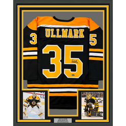 Framed Facsimile Autographed Linus Ullmark 35x39 Boston Black Reprint Laser Auto Hockey Jersey (ONLINE ORDER ONLY)