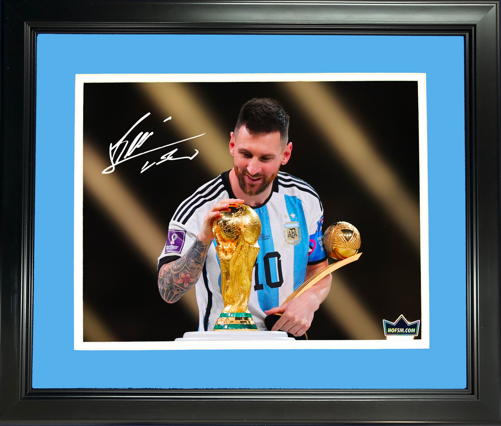 Framed Lionel Messi Argentina World Cup Champions Facsimile Laser Engraved Signature Auto 11"x14" Soccer Photo HOFSM Holo (ONLINE ORDER ONLY)