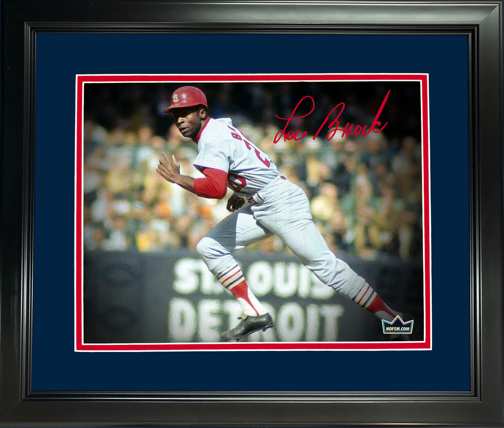 Framed Lou Brock St. Louis Cardinals Facsimile Laser Engraved Signature Auto 11"x14" Baseball Photo HOFSM Holo (ONLINE ORDER ONLY)