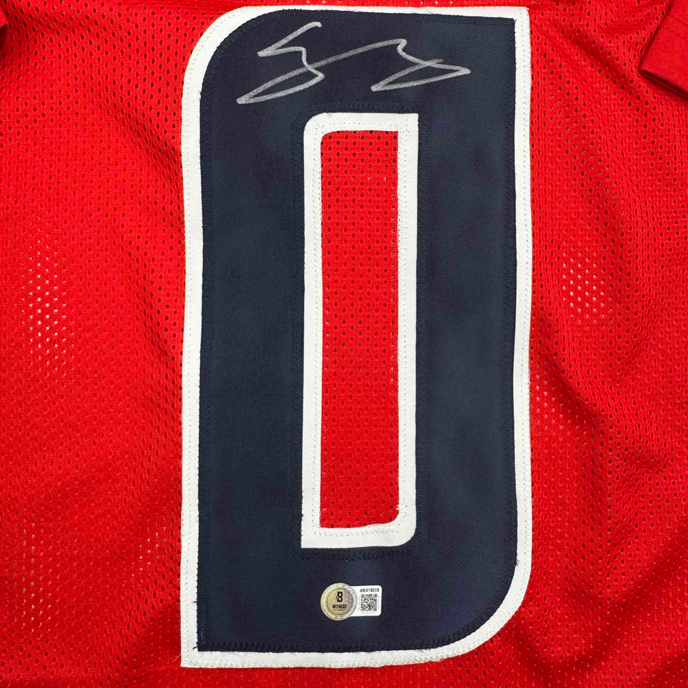 Autographed/Signed Azeez Al Shaair Houston Red Football Jersey Beckett BAS COA