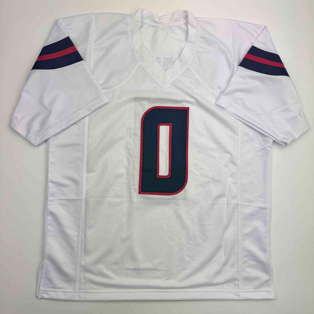 Autographed/Signed Azeez Al Shaair Houston White Football Jersey Beckett BAS COA