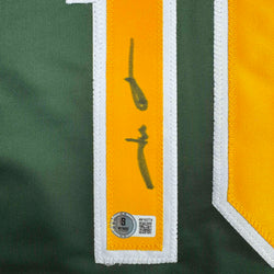 Autographed/Signed Jason Giambi Oakland Green Baseball Jersey Beckett BAS COA