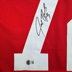 Autographed/Signed Joe Thomas Wisconsin Red College Football Jersey Beckett BAS COA