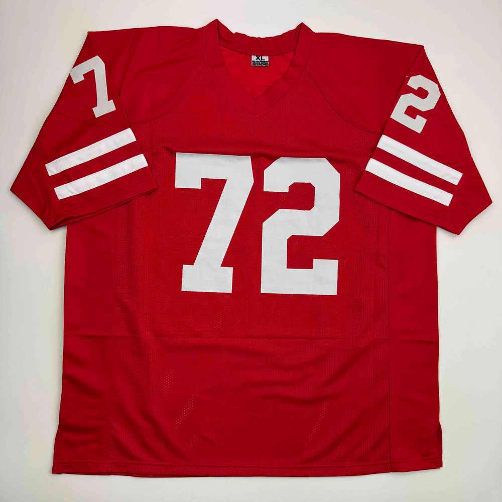 Autographed/Signed Joe Thomas Wisconsin Red College Football Jersey Beckett BAS COA