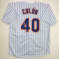 Autographed/Signed Bartolo Colon Inscribed Big Sexy New York Pinstripe Baseball Jersey Beckett BAS COA