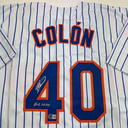 Autographed/Signed Bartolo Colon Inscribed Big Sexy New York Pinstripe Baseball Jersey Beckett BAS COA
