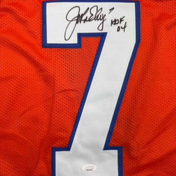 Autographed/Signed John Elway Denver Orange Retro Football Jersey JSA COA