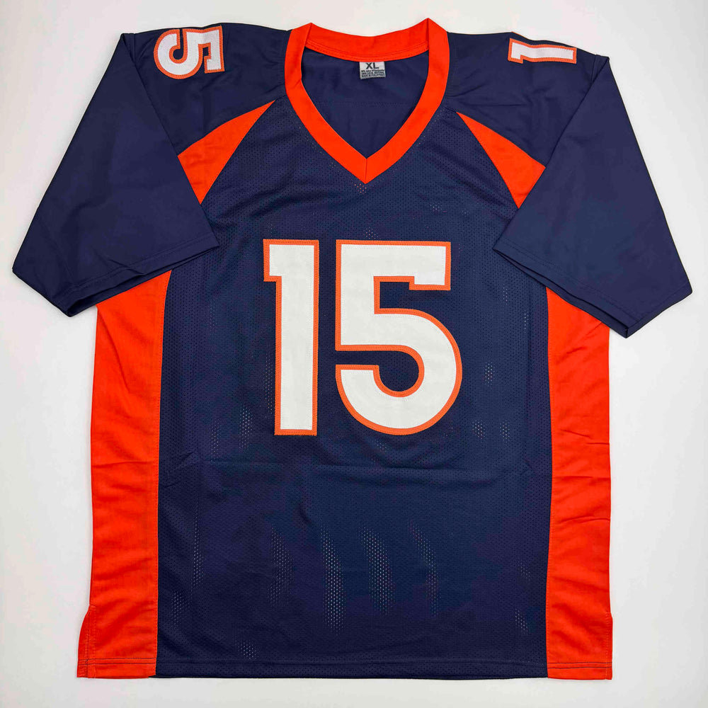 Autographed/Signed Brandon Marshall Denver Blue Football Jersey Beckett BAS COA