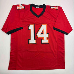 Autographed/Signed Brad Johnson Tampa Bay Red Football Jersey Beckett BAS COA