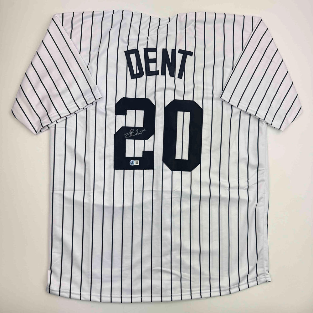 Autographed/Signed Bucky Dent New York Pinstripe Baseball Jersey Beckett BAS COA