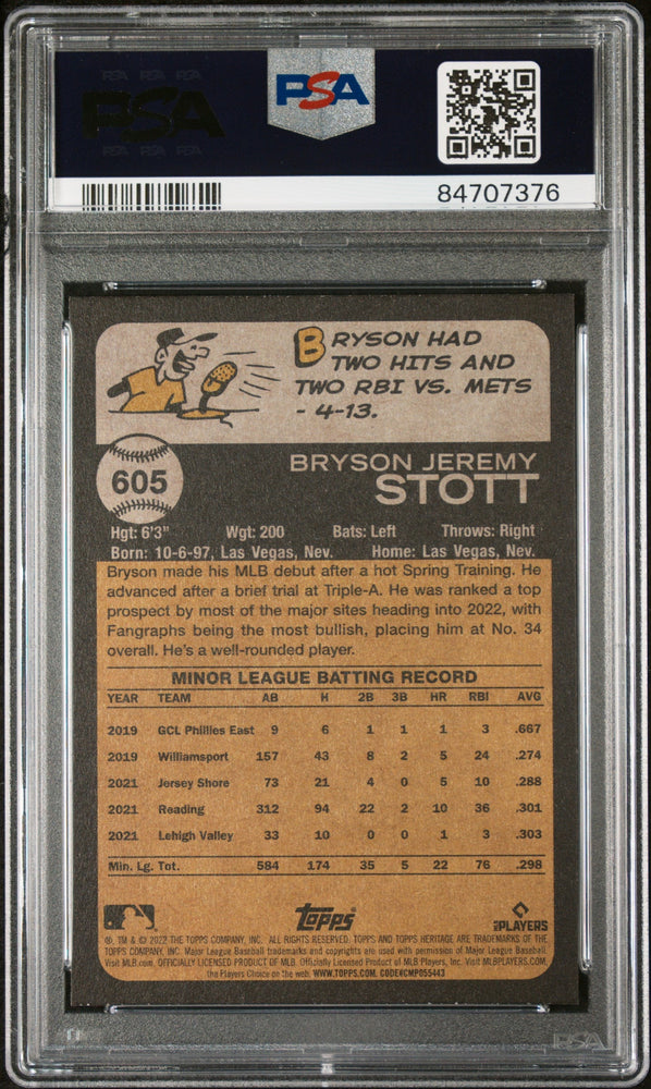 2022 TOPPS HERITAGE BRYSON STOTT  #605 - PSA 10 ROOKIE CARD (Online Order Only)