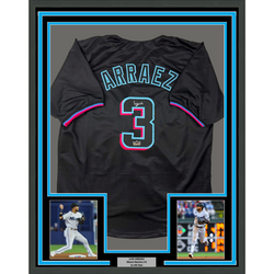 Framed Facsimile Autographed Luis Arraez 35x39 Miami Black Reprint Laser Auto Baseball Jersey (ONLINE ORDER ONLY)