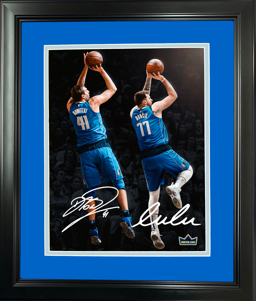 Framed Luka Doncic Dirk Nowitzki Dallas Mavericks Dual Facsimile Laser Engraved Signature Auto 11"x14" Basketball Photo HOFSM Holo (ONLINE ORDER ONLY)