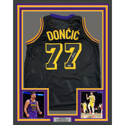 Framed Facsimile Autographed Luka Doncic 35x39 Los Angeles LA Black Mamba Reprint Laser Auto Basketball Jersey (ONLINE ORDER ONLY)