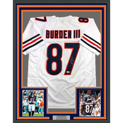 Framed Autographed/Signed Luther Burden 35x39 Chicago White Football Jersey Beckett BAS COA