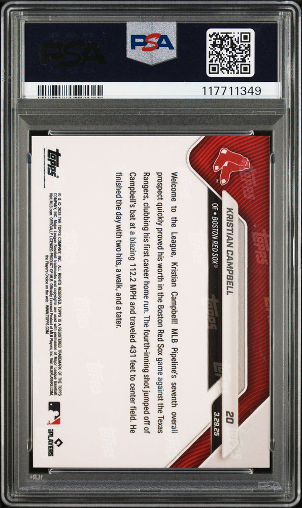 Graded 2025 Topps Now Kristian Campbell #20 Gold Foil /50 Rookie RC Baseball Card PSA 10 Gem Mint (ONLINE ORDER ONLY)