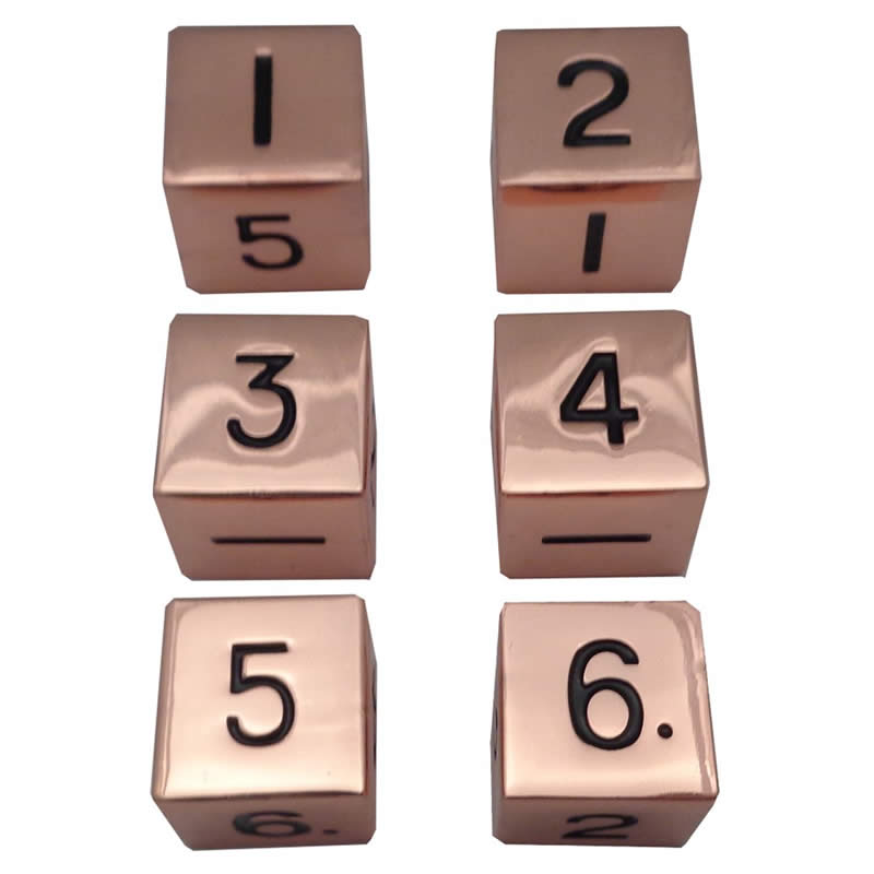 MET0036 Copper Color Solid Metal Dice D6 16mm (5/8in) Pack of 6 (ONLINE ORDER ONLY)