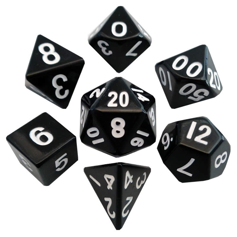 MET004 Black Color Solid Metal Dice Polyhedral 16mm (5/8in) 7-Dice Set (ONLINE ORDER ONLY)