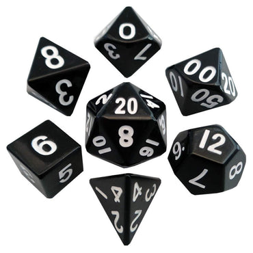 MET004 Black Color Solid Metal Dice Polyhedral 16mm (5/8in) 7-Dice Set (ONLINE ORDER ONLY)