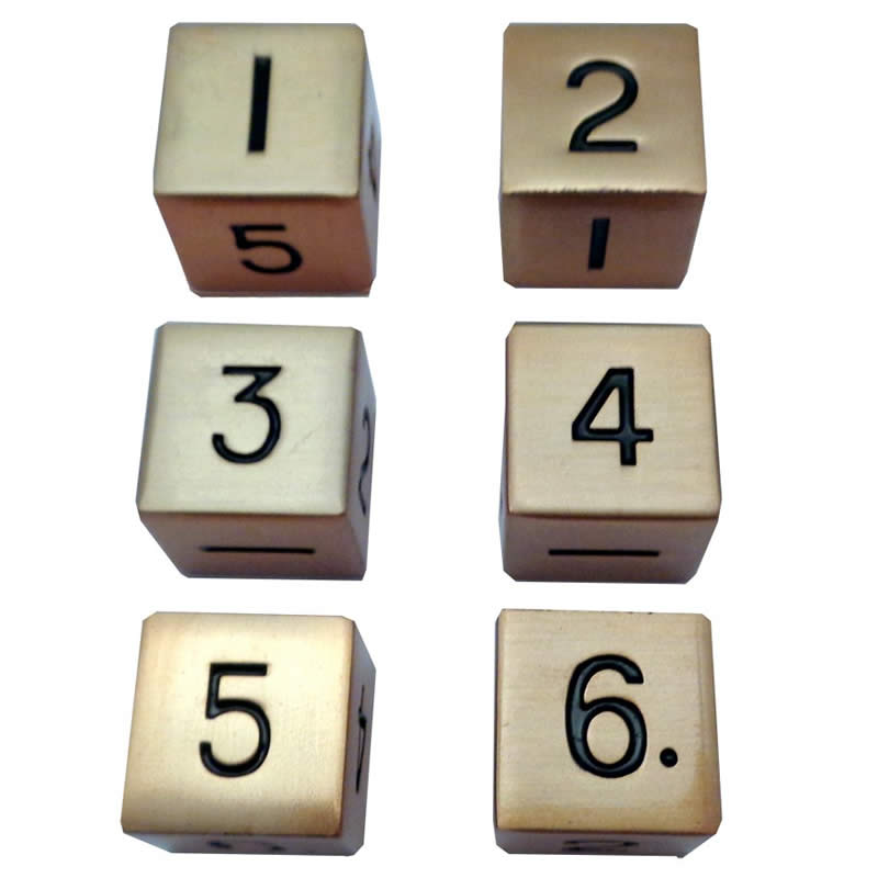 MET0056 Antique Gold Color Solid Metal Dice D6 16mm (5/8in) Pack of 6 (ONLINE ORDER ONLY)