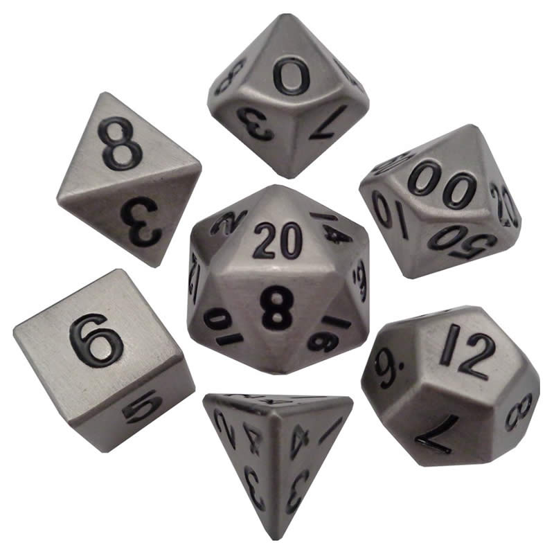 MET006 Antique Silver Color Solid Metal Dice 16mm (5/8in) 7-Dice Set (ONLINE ORDER ONLY)