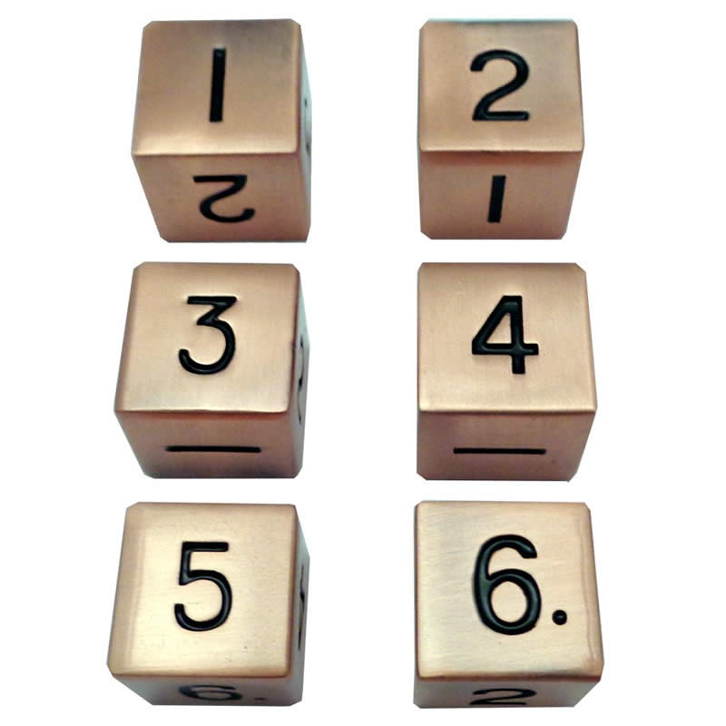MET0076 Antique Copper Color Solid Metal Dice D6 16mm (5/8in) Pack of 6 (ONLINE ORDER ONLY)