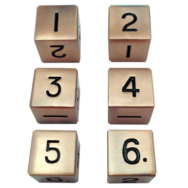 MET0076 Antique Copper Color Solid Metal Dice D6 16mm (5/8in) Pack of 6 (ONLINE ORDER ONLY)