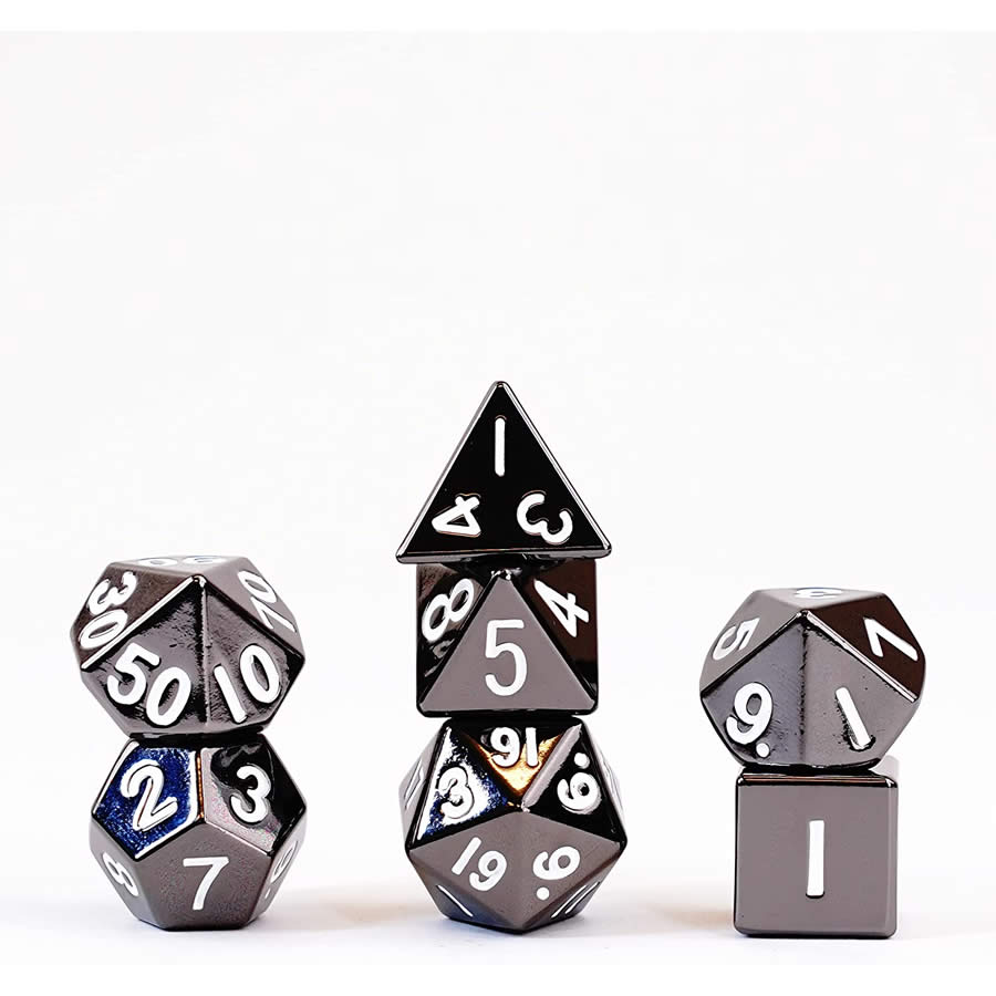 MET008 Sterling Gray Color Solid Metal Dice 16mm (5/8in) 7-Dice Set Metallic Dice Games (ONLINE ORDER ONLY)
