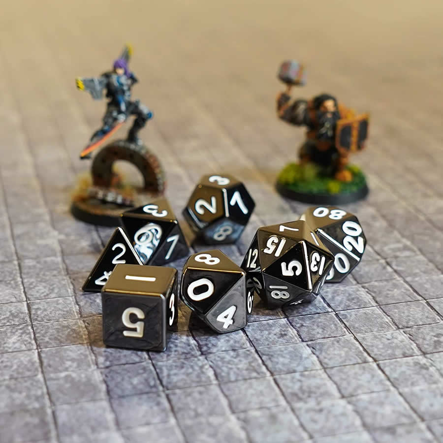 MET008 Sterling Gray Color Solid Metal Dice 16mm (5/8in) 7-Dice Set Metallic Dice Games (ONLINE ORDER ONLY)