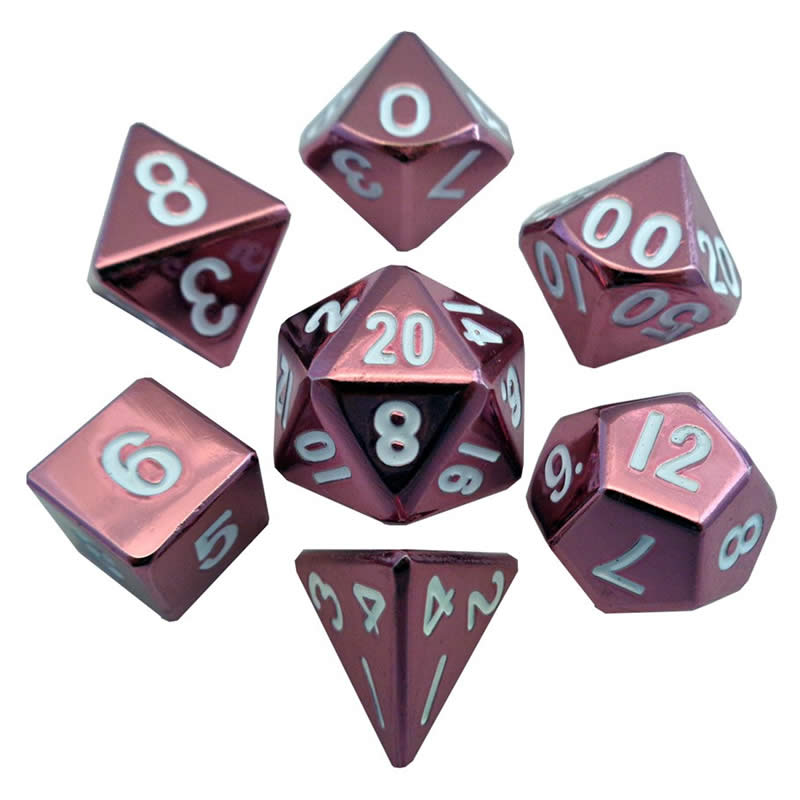 MET009 Pink Painted Solid Metal Dice Polyhedral 16mm (5/8in) 7-Dice Set (ONLINE ORDER ONLY)