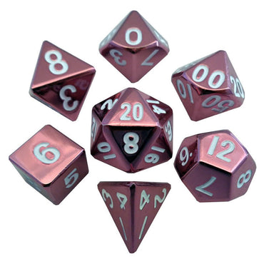 MET009 Pink Painted Solid Metal Dice Polyhedral 16mm (5/8in) 7-Dice Set (ONLINE ORDER ONLY)