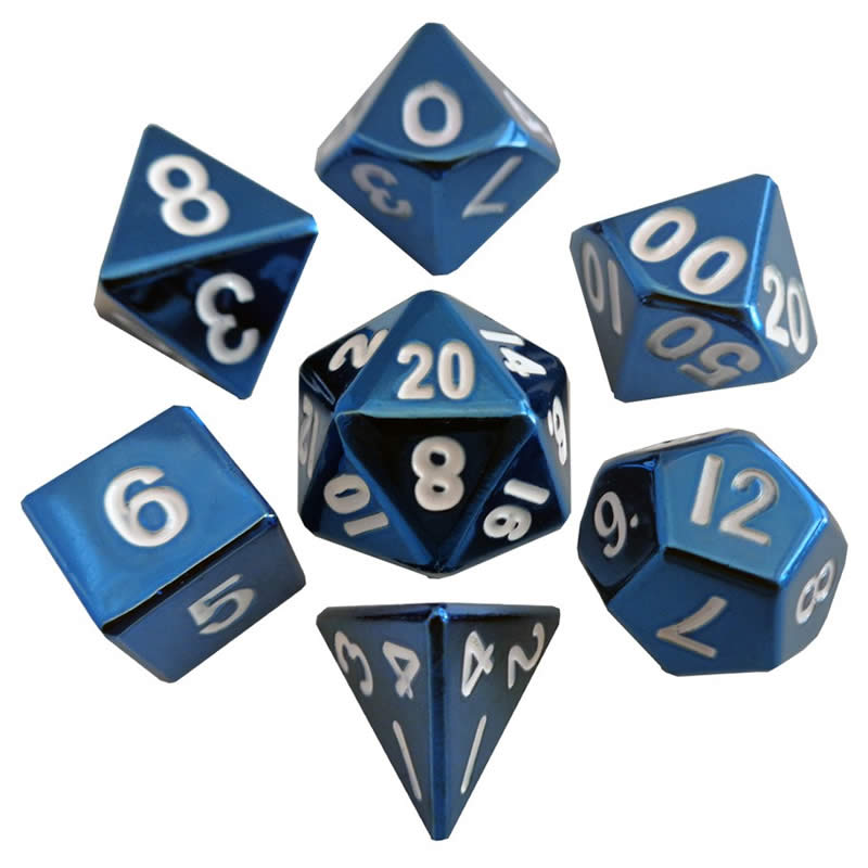 MET012 Blue Painted Solid Metal Dice Polyhedral 16mm (5/8in) 7-Dice Set (ONLINE ORDER ONLY)