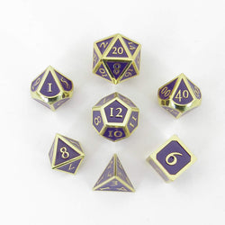 MET017 Purple Metal Dice with Gold Collored Numbers 16mm (5/8in) 7-Dice Set (ONLINE ORDER ONLY)