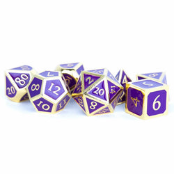 MET017 Purple Metal Dice with Gold Collored Numbers 16mm (5/8in) 7-Dice Set (ONLINE ORDER ONLY)