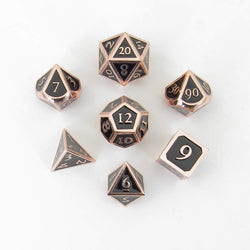 MET018 Black Metal Dice with Copper Collored Numbers 16mm (5/8in) 7-Dice Set Metallic Dice Games (ONLINE ORDER ONLY)