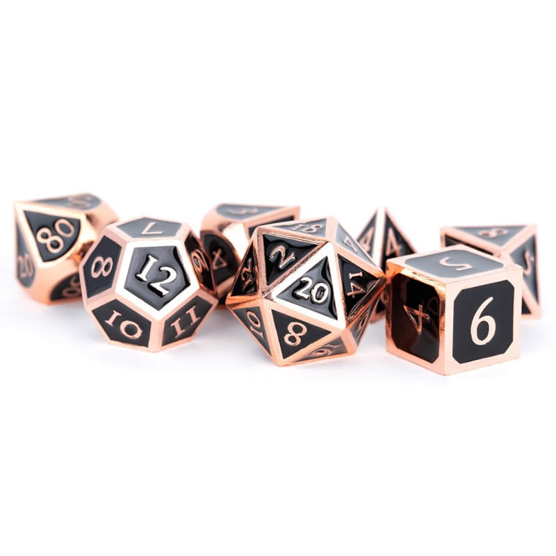 MET018 Black Metal Dice with Copper Collored Numbers 16mm (5/8in) 7-Dice Set Metallic Dice Games (ONLINE ORDER ONLY)