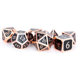 MET018 Black Metal Dice with Copper Collored Numbers 16mm (5/8in) 7-Dice Set Metallic Dice Games (ONLINE ORDER ONLY)