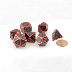 MET024 Red and Black Metal Dice Red Digital Numbers 16mm (5/8in) 7-Dice Set (ONLINE ORDER ONLY)