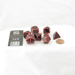 MET024 Red and Black Metal Dice Red Digital Numbers 16mm (5/8in) 7-Dice Set (ONLINE ORDER ONLY)