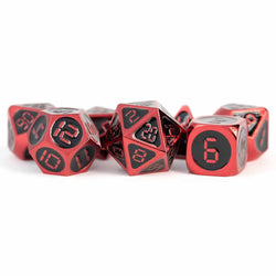 MET024 Red and Black Metal Dice Red Digital Numbers 16mm (5/8in) 7-Dice Set (ONLINE ORDER ONLY)