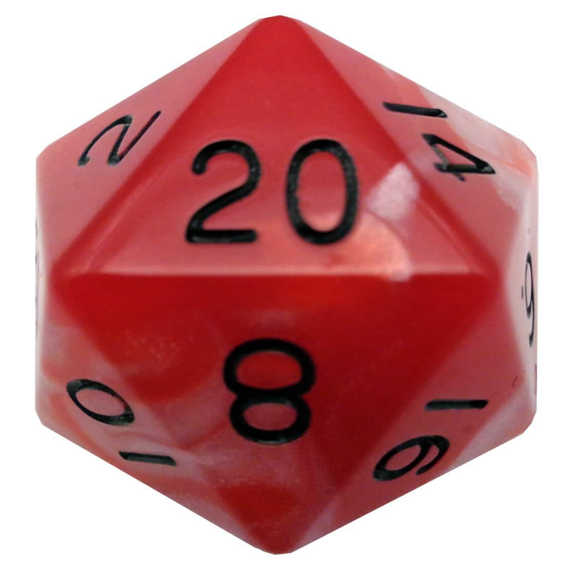 MET11020 Red White Acrylic Die Black Numbers D20 35mm (1.38in) Pack of 1 (ONLINE ORDER ONLY)